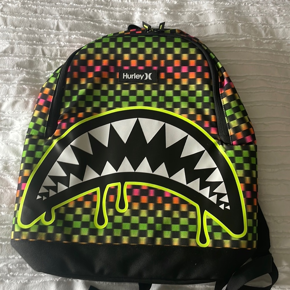 Brand new neon shark teeth Hurley backpack! Great for Anyone, perfect for summer